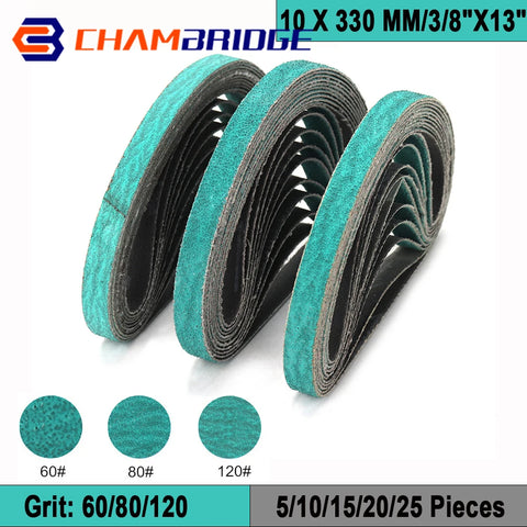 10 Pack 3/8"x13" Sanding Belts, 330mm Abrasive Tool for Wood, Metal, Furniture Polishing, Grinding, Grit 60/80/120