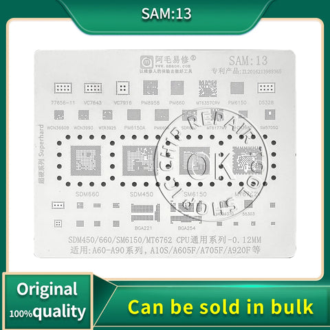 BGA Reballing Stencil for Samsung A10s A20 A30 A40 A50 A60 A70 A80 A90 A605f A705f A920f SDM660 SDM450 MT6762V CPU