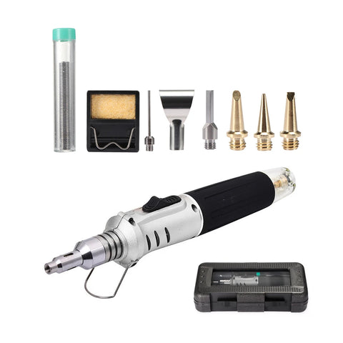 10-in-1 Cordless Butane Gas Soldering Iron Kit with Self-Ignition, Welding Torch Pen, Lighter, Spray Gun, Case Set