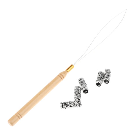 5pcs Viking Runes Hair Dreadlock Beads Rings with Pulling Hook Tool for DIY Jewelry Making and Beard Crafts