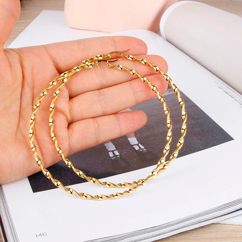 Gold Stainless Steel Large Hoop Earrings for Women - Fashion Jewelry Accessories