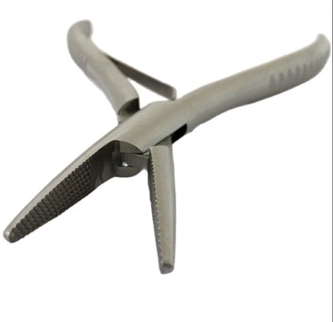 7" Stainless Steel Hair Extension Pliers with Grooves - Professional Keratin Tool