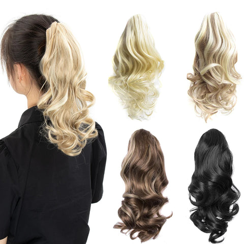 14" Wavy Blonde Ponytail Hair Extension Clip-On Synthetic Natural-Looking