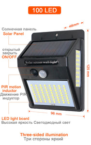 100 LED Solar Motion Sensor Street Light, Sunlight Control, 3-Sided, Outdoor Yard Path Home Garden Lamp