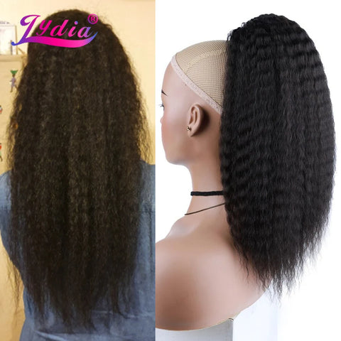 Heat Resistant Synthetic Kinky Straight Ponytail Extension 14"-30" with Combs & Drawstring, All Colors Available