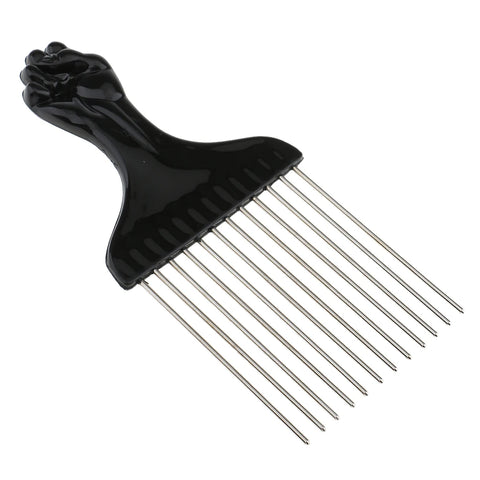 Black Metal Afro Pick Comb - Wide Teeth for Volumizing & Styling Hair