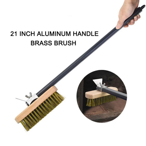 21" BBQ Grill Brush Brass Bristles & Scraper – Heavy Duty Cleaning Tool