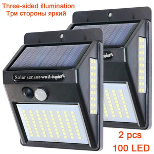 100 LED Solar Motion Sensor Street Light, Sunlight Control, 3-Sided, Outdoor Yard Path Home Garden Lamp