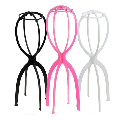 50cm Adjustable Wig Stand Holder Black/Pink Foldable Plastic for Long Wig Styling Display