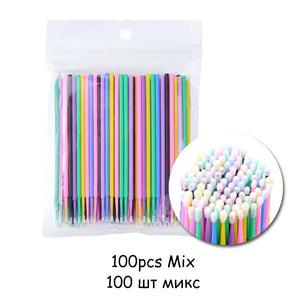 100-Pack Disposable Micro Brushes for Eyelash Extensions & Makeup Application