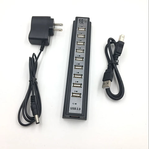 10-Port USB 2.0 Hub Splitter for Keyboard, Mouse, U-Disk, Phone Charging Cable Adapter