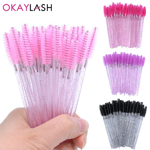 50-Pack Glitter Mascara & Eyebrow Spoolie Brushes Set - Disposable Makeup Applicators