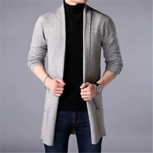 "2024 Men's Slim Long Knitted Sweater Coat, Autumn Casual Cardigan Jacket, Solid Color"