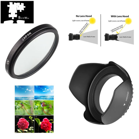 58mm UV Filter Lens Hood for Canon EOS DSLR: 2000D, 4000D, 1500D, 3000D, 90D, 1300D, 800D, 750D, Rebel T7 T100 T7i T6 T6i 18-55mm Lens