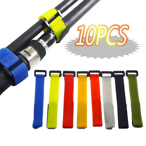 10pcs Fishing Rod Straps Set Hook Loop Fastener Belt Holder Wraps