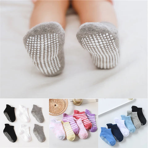 6 Pairs Baby Toddler Anti-Slip Ankle Socks with Grips, 0-5 Years, Cotton All-Season Non-Skid Socks