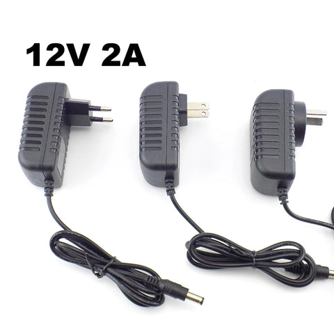 AC to DC Power Adapter 12V 2A 5.5mm Plug Charger for CCTV Camera LED Strip Lamp