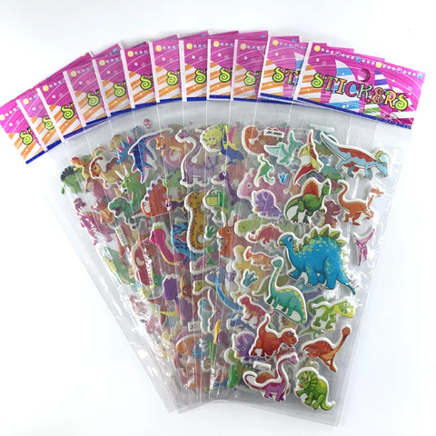 3D Dinosaur Wall Stickers for Kids - 12 Sheets Decor Set - Cartoon Scrapbooking, Notebook, Diary Labels