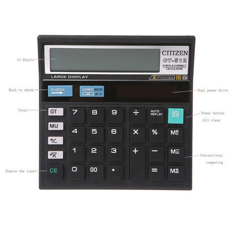 12-Digit Dual Power Desktop Calculator with Large Display - Solar & Battery