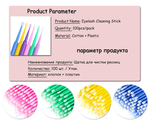 100-Pack Disposable Micro Brushes for Eyelash Extensions & Makeup Application