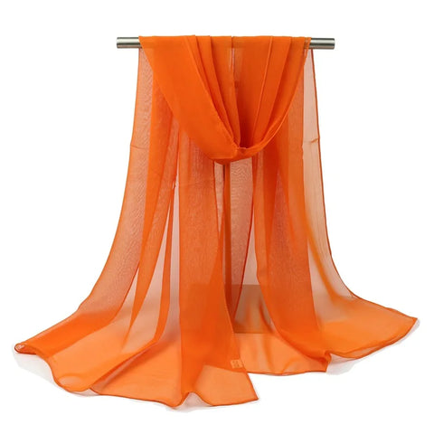 150x90cm Solid Orange Women's Plain Chiffon Scarf Hijab Wrap Shawl Beach Outdoor Large Silk Scarves