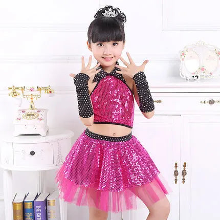 Girls' Sequin Jazz Dance Costume Dress - Modern, Latin, Waltz Stage Performance Outfit