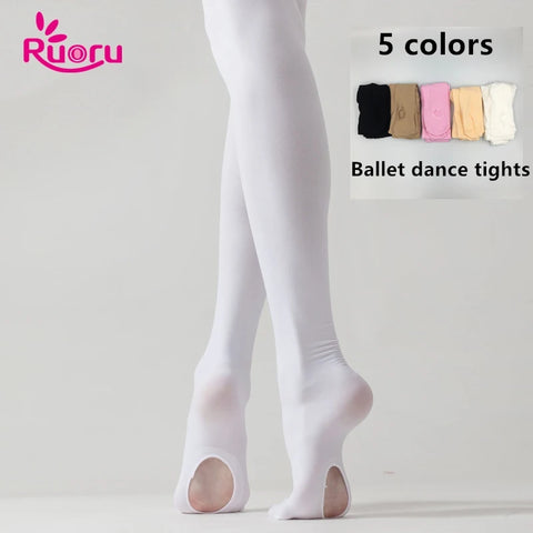 Ballet Dance Tights with Foot Hole Kids & Adults White Nude Black Leggings Pantyhose Stocking