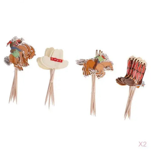 48-Piece Cowboy Cake & Cupcake Toppers Set - Western Party Decor Kit
