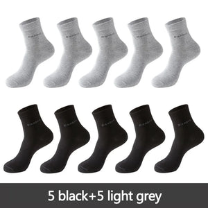 10 Pairs Bamboo Fiber Men's Crew Socks, Casual & Business, Antibacterial, Breathable, High Quality