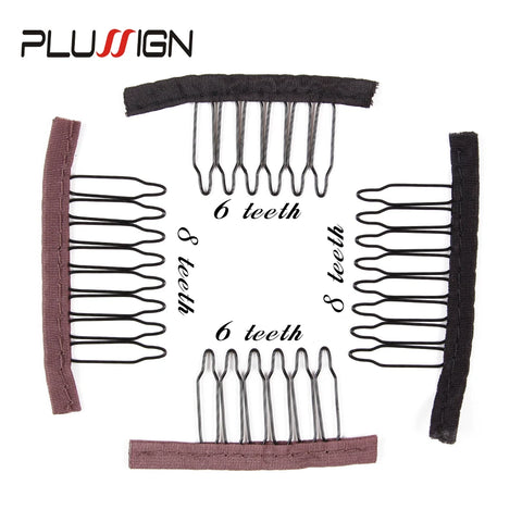 12 Pcs Wig Clips Combs for Extensions, Black Brown, 6 & 8 Teeth