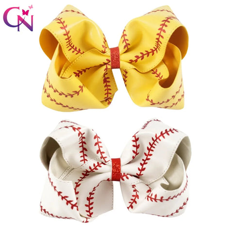 7" Large Leather Baseball Hair Bow Clip | Handmade Glitter Softball Hair Accessory