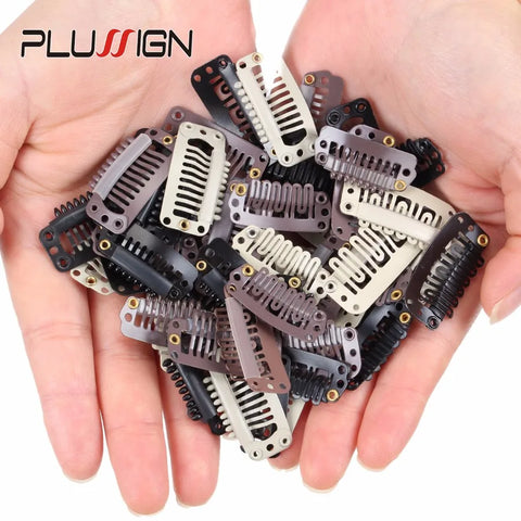 10pcs 32mm 9-Teeth U-Shape Metallic Snap Hair Extension Clips for Wigs & Weaves