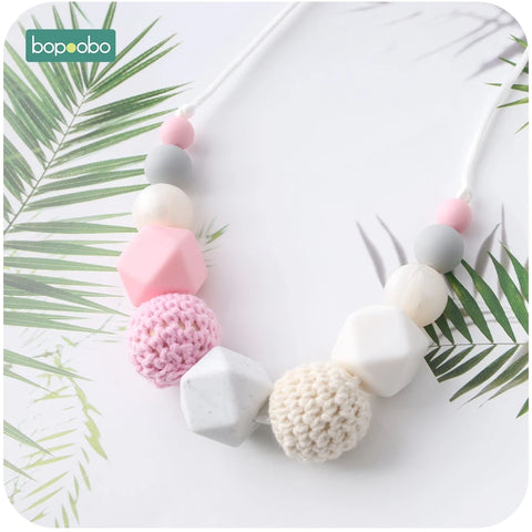 Baby Teething Necklace BPA Free Silicone Beads Hexagon Baby Teether Nursing Pendant