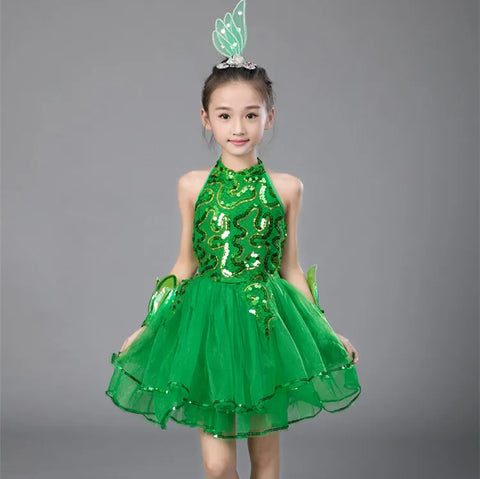 Girls Green Ballet Dress for Jazz Dance Performance Costume Stage Dancewear