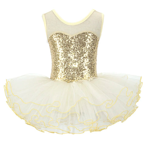 Ballerina Fairy Kids Costume Sequined Flower Dress Tutu Dancewear Ballet Leotard Gymnastics Party Outfit