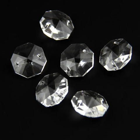 Clear K9 Crystal Glass Octagon Beads 14mm 50pcs 1/2 Holes for Chandelier Garland Prism Parts