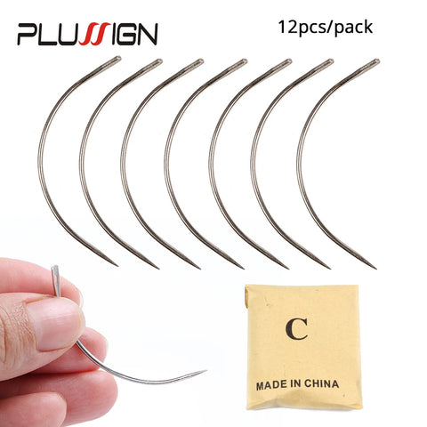 12pcs Stainless Steel Curved Needles C-Type for Wig Making & Hair Projects