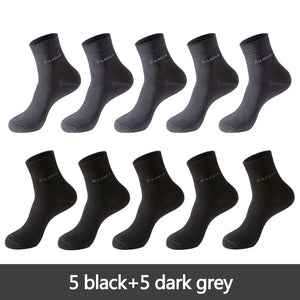 10 Pairs Bamboo Fiber Men's Crew Socks, Casual & Business, Antibacterial, Breathable, High Quality