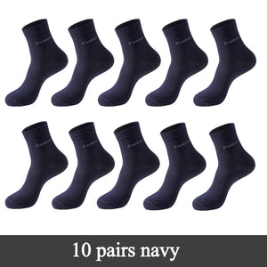 10 Pairs Bamboo Fiber Men's Crew Socks, Casual & Business, Antibacterial, Breathable, High Quality