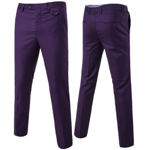 Men's Solid Color Slim Fit Business Pants – Casual Office & Wedding Trousers, Large Size 6XL