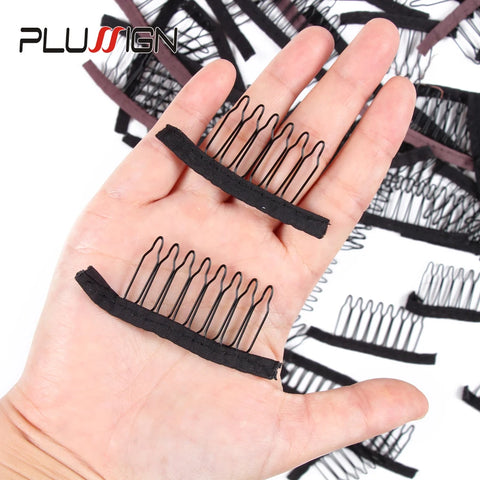 12pcs Comfortable Black Lace Wig Clips Durable Steel Polyester Combs for Hair Pieces Wig Accessories Tools