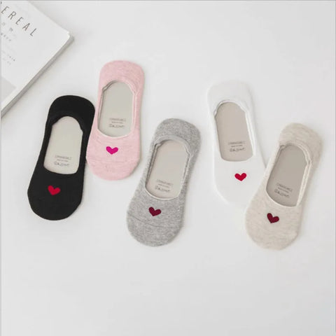 5 Pairs Women's Heart Non-Slip Low-Cut Socks with Gel Grip