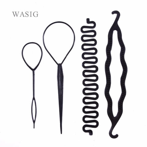 4pcs Magic Hair Braiding Twist Set: Curler, Hairpin, Styler & Needle for DIY Hairstyles