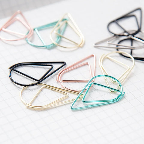 30/50 Pcs Metal Drop Shape Paper Clips Gold Silver Kawaii Bookmark Clips Stationery Office School Supplies