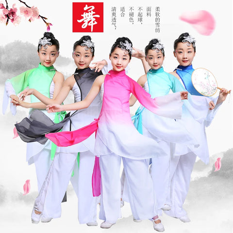 Children's Elegant Ink Style Chinese Umbrella Dance Costume