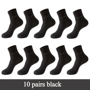 10 Pairs Bamboo Fiber Men's Crew Socks, Casual & Business, Antibacterial, Breathable, High Quality