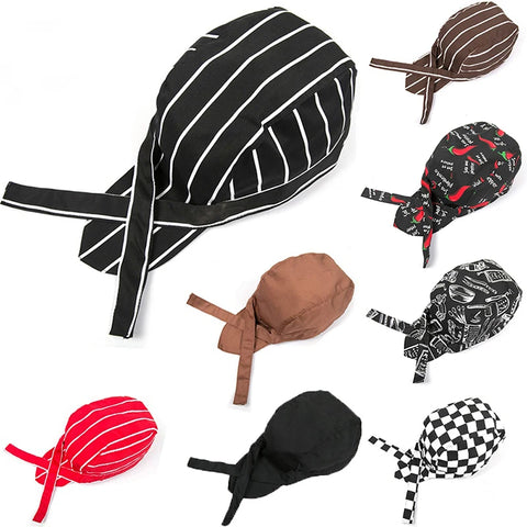 Black Chef Waiter Hat Turban Cap for Kitchen Restaurant or Fast Food