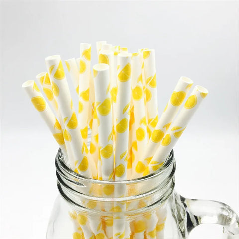 Eco-Friendly Yellow Paper Straws, Biodegradable, Pack of 25, Ideal for Parties