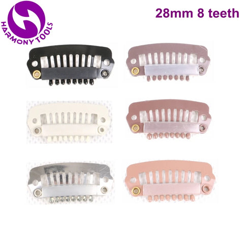 100pcs 28mm Silicone Coated Hair Extension Snap Clips 8-Teeth Stainless Steel, Available in 7 Colors