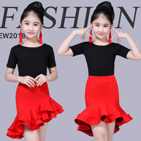 Girls Latin Dance Dress Competition Ballroom Salsa Rumba Samba Tango Costume Skirt
